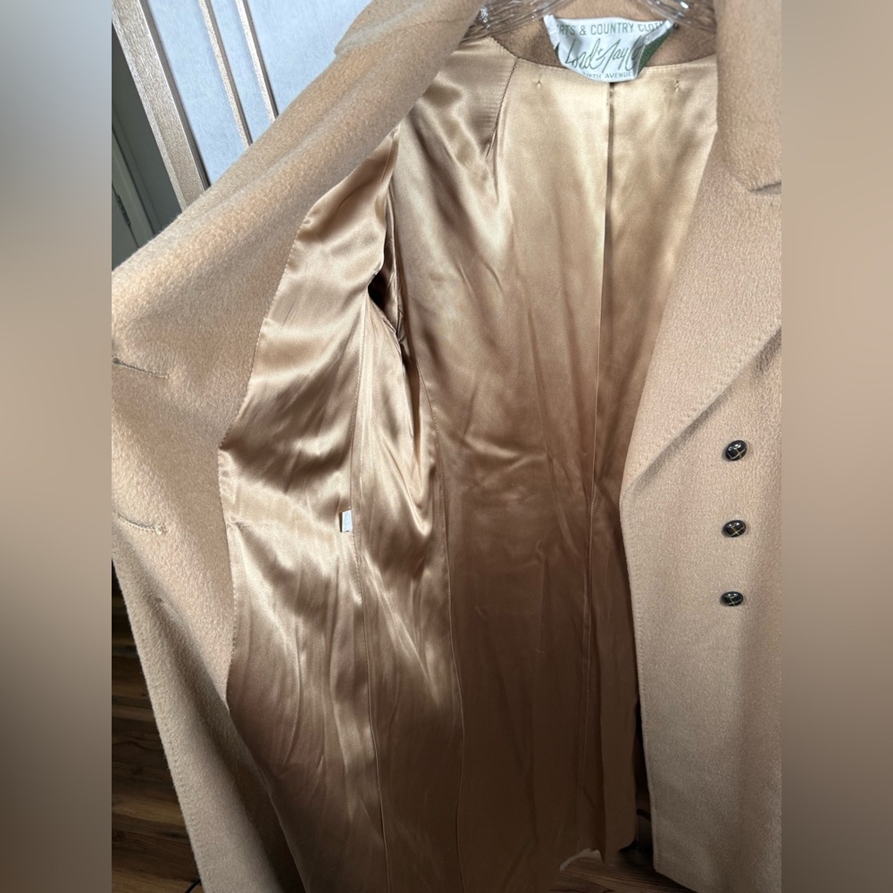 Vintage Lord & Taylor Wool Camel Double-Breasted Trench Coat Women’s Large RARE - Picture 8 of 12